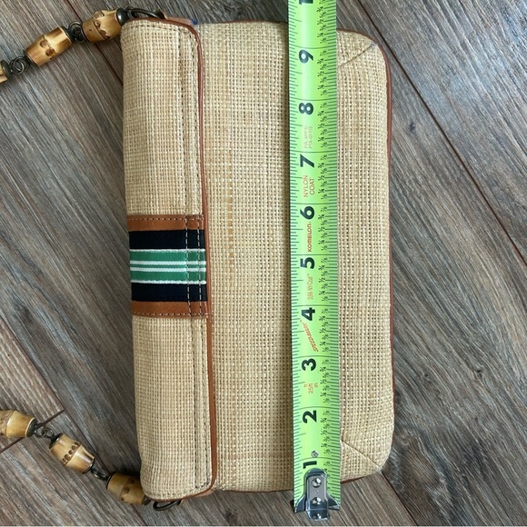J. Crew Tan and Brown Straw Shoulder Bag with wooden beads on strap - Picture 4 of 6